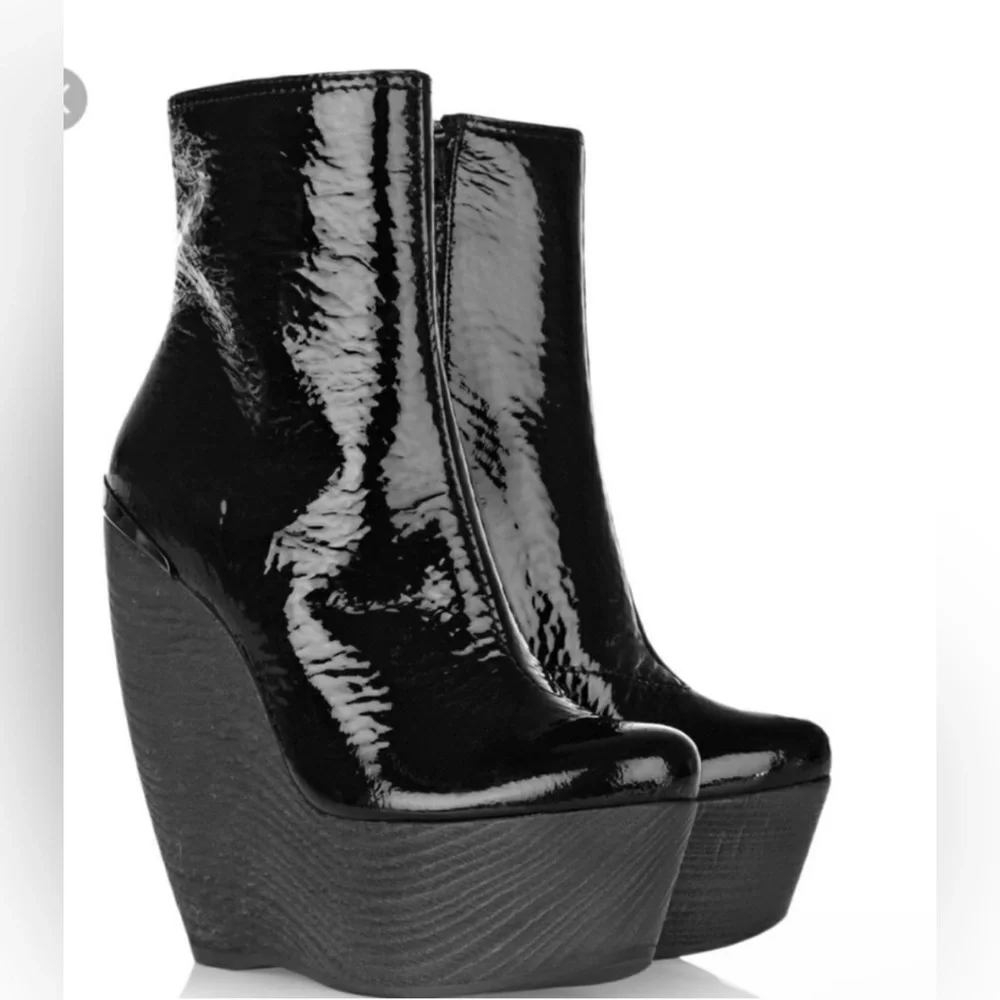 Lanvin Patent Platform Wedge Ankle Boots - Picture 2 of 7